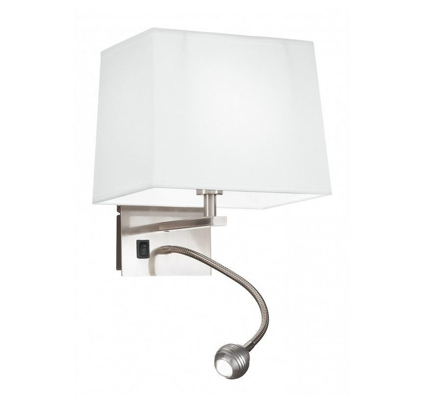 Applique da lettura LED flessibile + 1XE14 non incl. in alluminio con paralume in tessuto bianco 3W 160lm 4000°k HELLY Applique da lettura LED flessibile + 1XE14 non incl. in alluminio con paralume in tessuto bianco 3W 160lm 4000°k HELLY